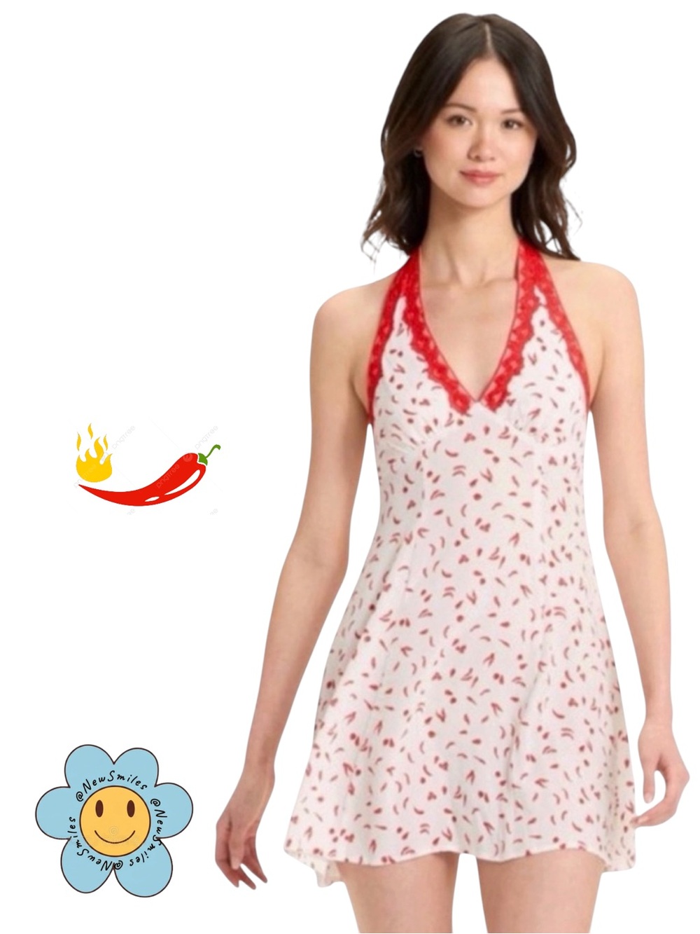 wild fable ~ Spicy Peppers ~ Sexy~White~Mini Dress ~ Red Lace trim ~ Open Back
